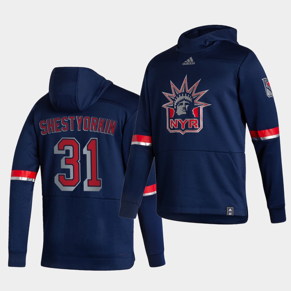 Men New York Rangers #31 Shestyorkin Blue NHL 2021 Adidas Pullover Hoodie Jersey->->NHL Jersey